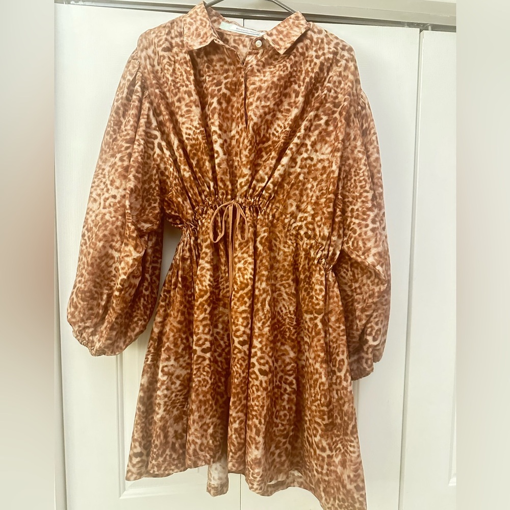 Bohemian Traders leopard print drawstring waist mini dress